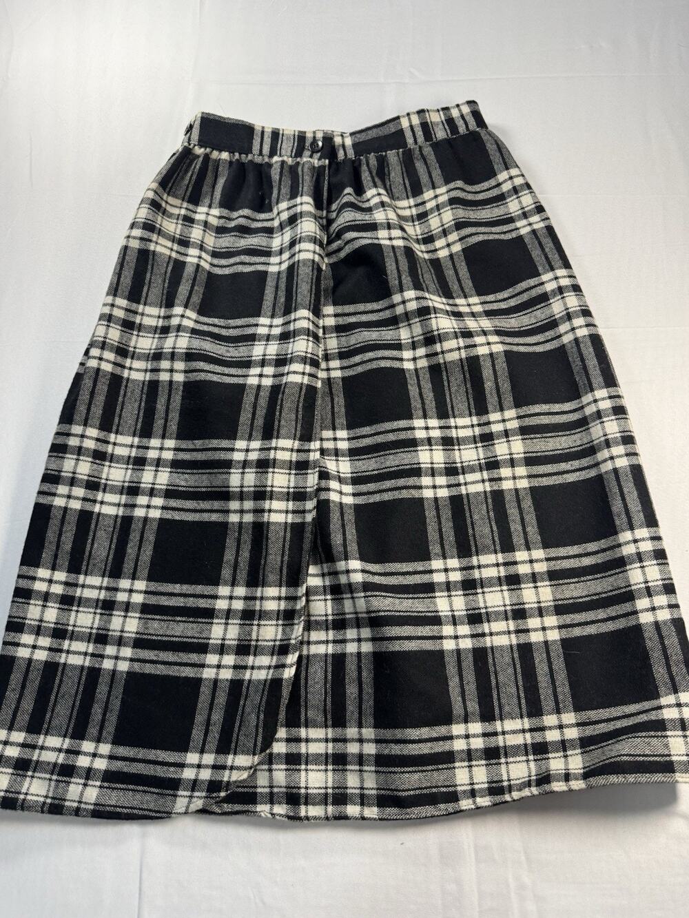 Vintage Sear Black & White Plaid Midi Skirt A-line Front Slit Women’s Size 8